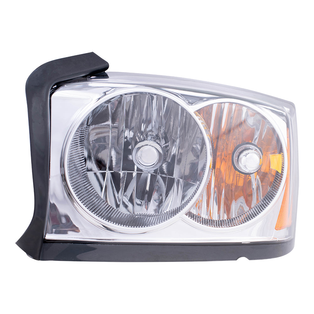 Brock Replacement Driver Headlight with Chrome Bezel Compatible with 2005 Dakota Pickup Truck with Outer Bulb Diffuser 55077607AB