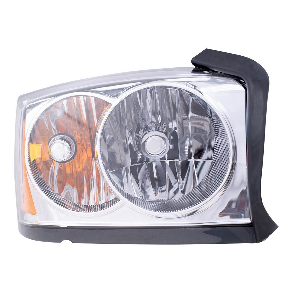 Brock Replacement Passenger Headlight with Chrome Bezel Compatible with 2005 Dakota Pickup Truck with Outer Bulb Diffuser 55077606AB