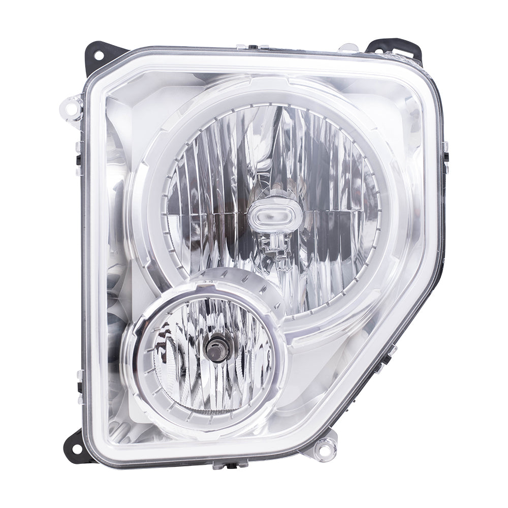 Brock Aftermarket Replacement Passenger Left Halogen Combination Headlight Assembly With Fog Light Chrome Bezel Compatible With 2008-2012 Jeep Liberty