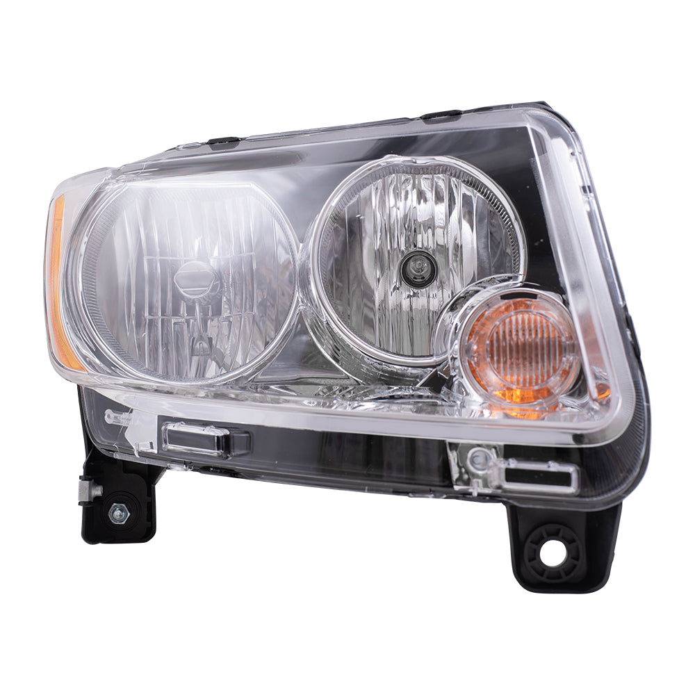 Brock Replacement Set Driver and Passenger Halogen Headlights Chrome Bezel Type Compatible with 2011-2013 Compass