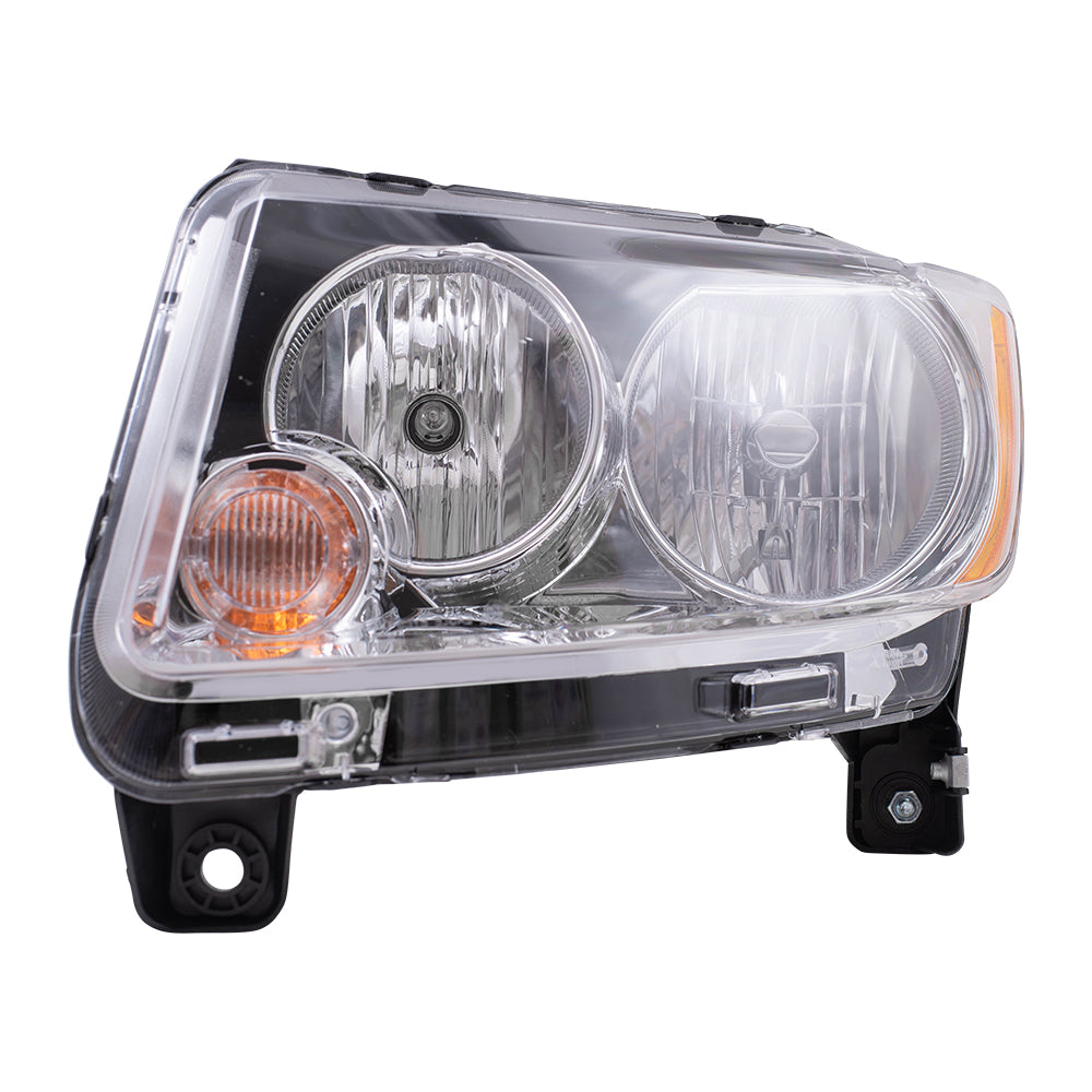 Brock Replacement Driver Halogen Headlight Chrome Bezel Type Compatible with 2011-2013 Compass