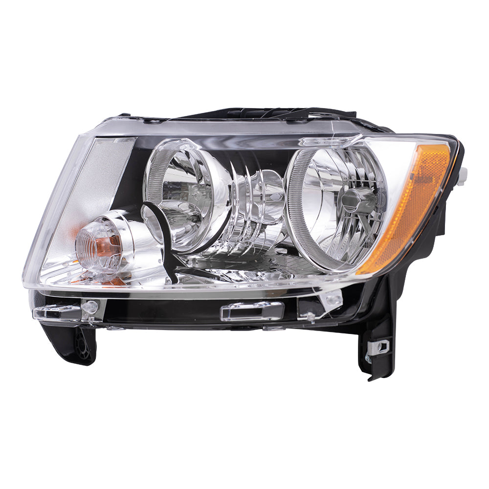 Brock Replacement Driver Halogen Headlight Chrome Bezel Type Compatible with 2011-2013 Compass