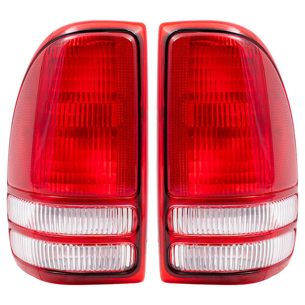 Brock Replacement Set Driver and Passenger Taillights Compatible with 1997-2004 Dakota Pickup Truck 55055113 55055112