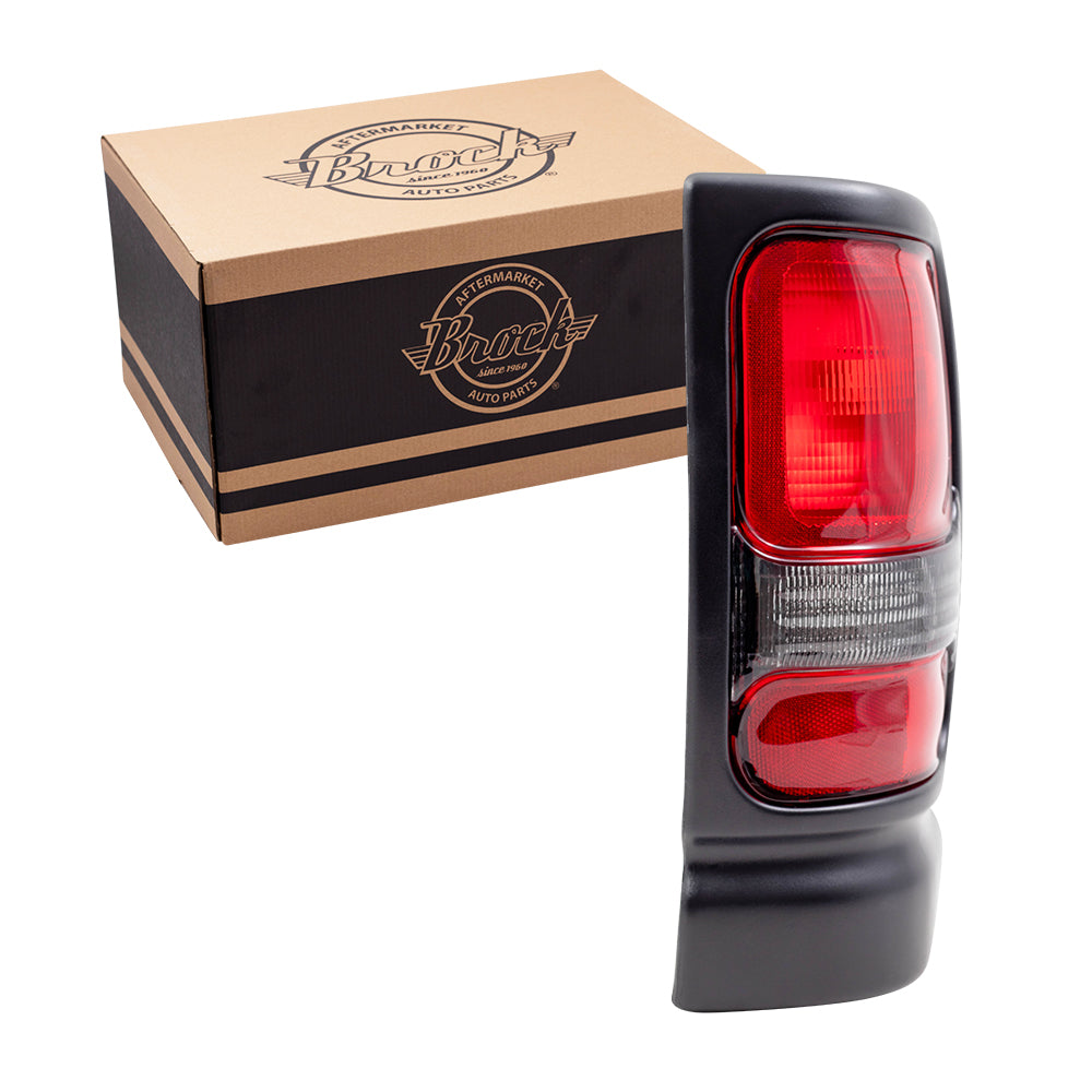 Brock Replacement Passenger Tail Light with Textured Black Bezel Compatible with 1994-2001 1500 Pickup Truck 1994-2002 2500 3500 55055264AC