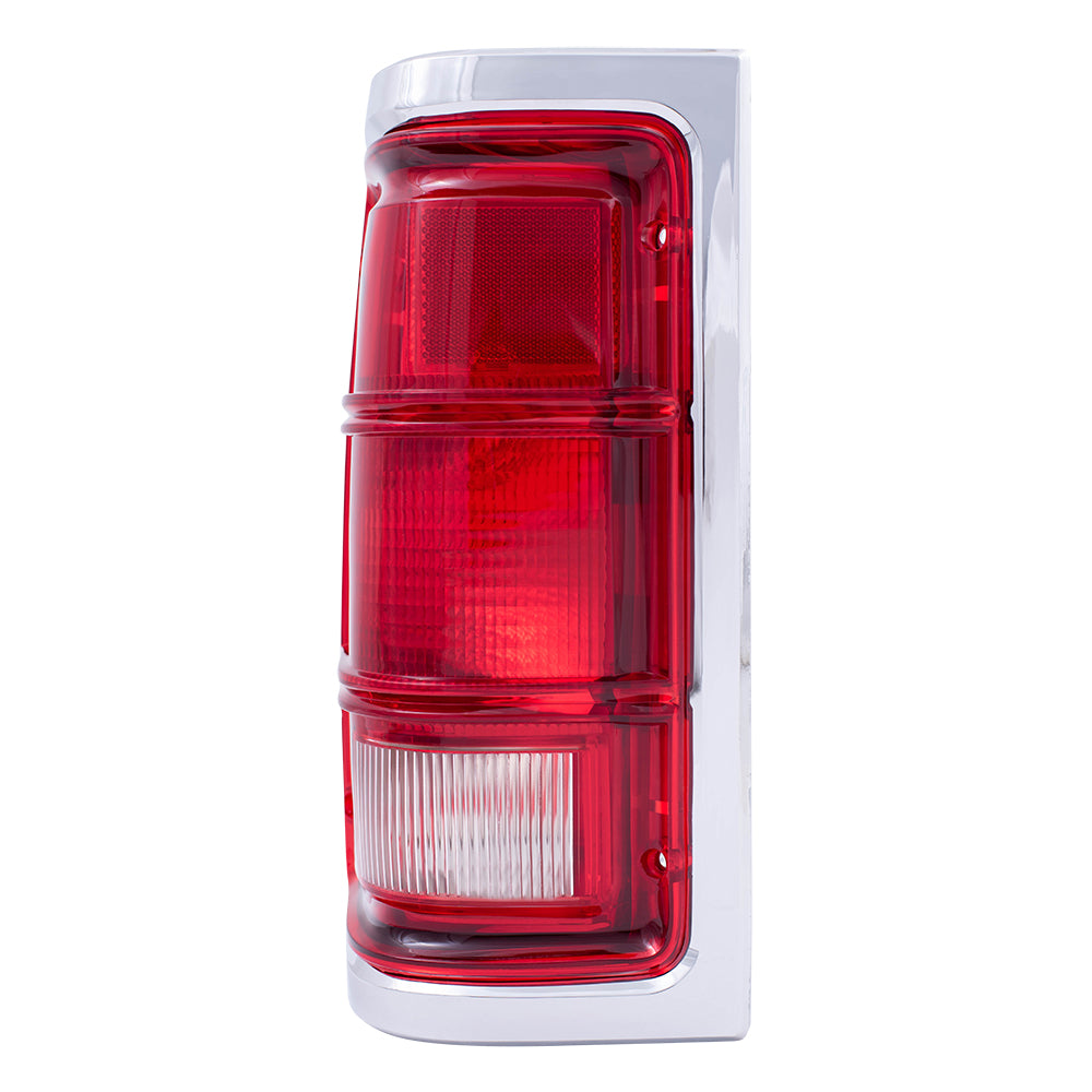 Brock Replacement Driver Tail Light Red Trim with Chrome Housing Compatible with 1981-1993 Pickup Truck charger 55054795