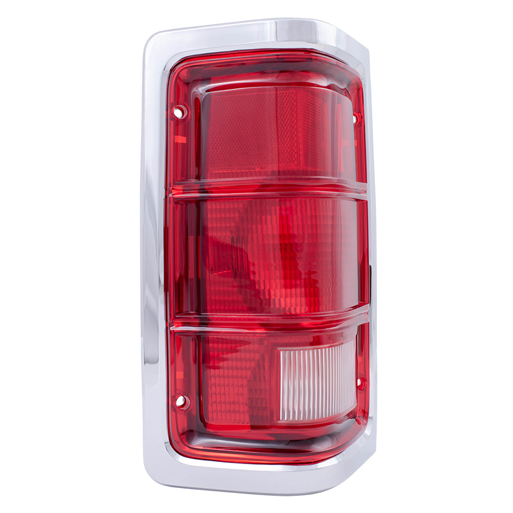 Brock Replacement Driver Tail Light Red Trim with Chrome Housing Compatible with 1981-1993 Pickup Truck charger 55054795