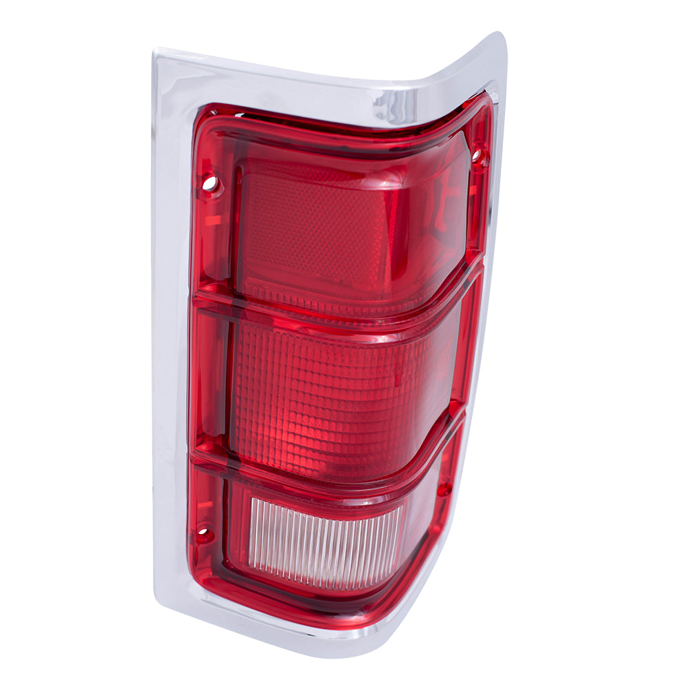 Brock Replacement Passenger Tail Light Red Trim with Chrome Housing Compatible with 1981-1993 Pickup Truck charger 55054794