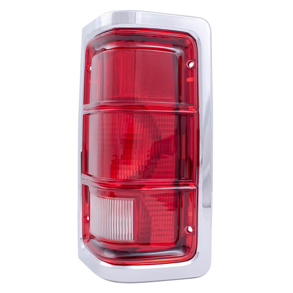 Brock Replacement Passenger Tail Light Red Trim with Chrome Housing Compatible with 1981-1993 Pickup Truck charger 55054794