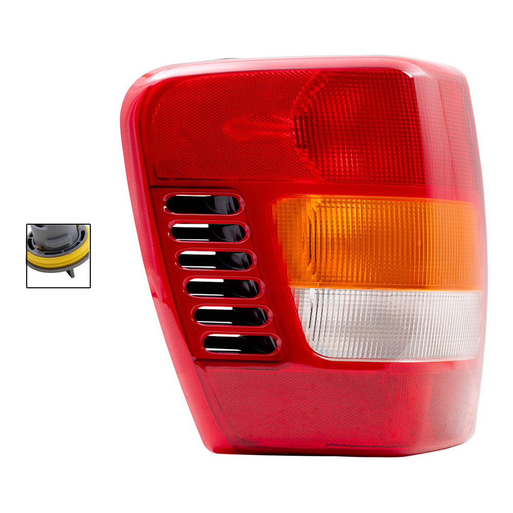 Brock Aftermarket Replacement Rear Driver Left Tail Light Unit with Circuit Board and Tail Light Bulb Sockets W/O Bulbs 4 Piece Set Compatible with 1999-2002 Grand Cherokee To 11/01