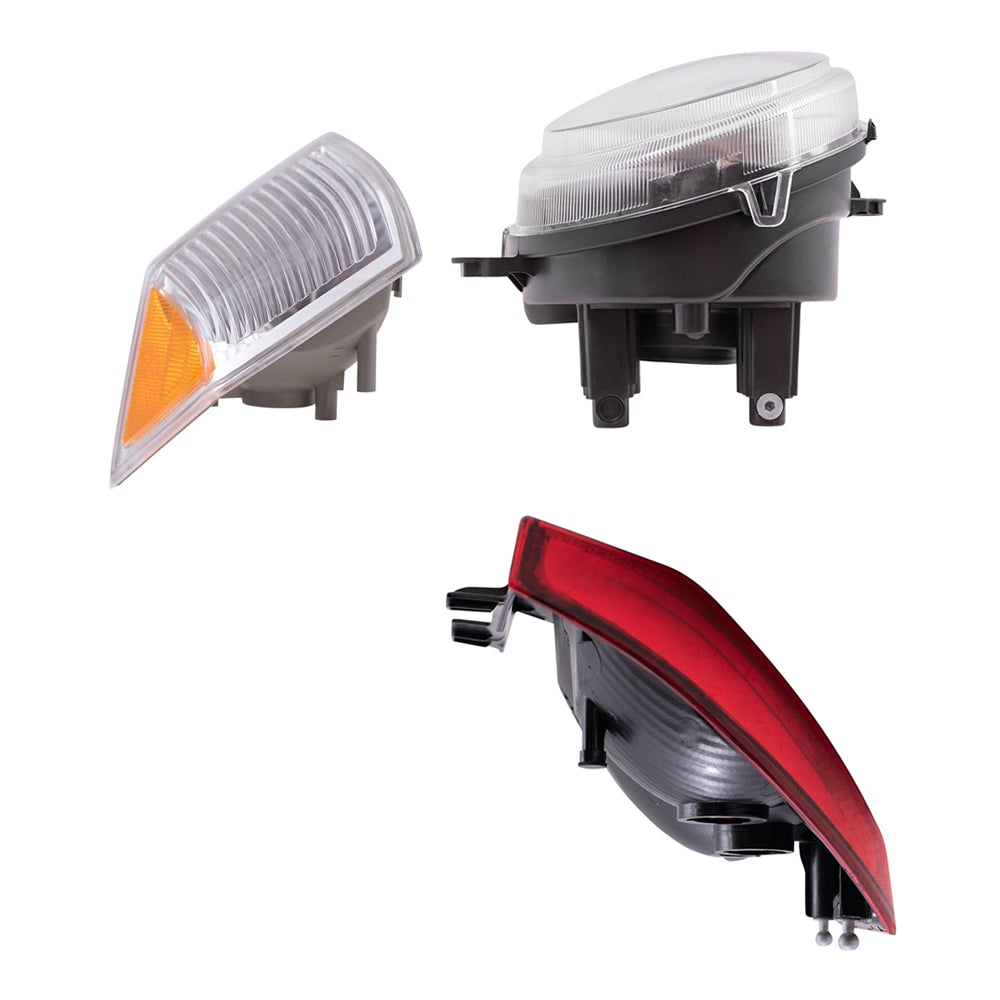 Brock Replacement Halogen Headlight Assemblies without Leveling, Park Signal Marker Lights and Tail Lights 6 Piece Set Compatible with 2007-2010 Compass