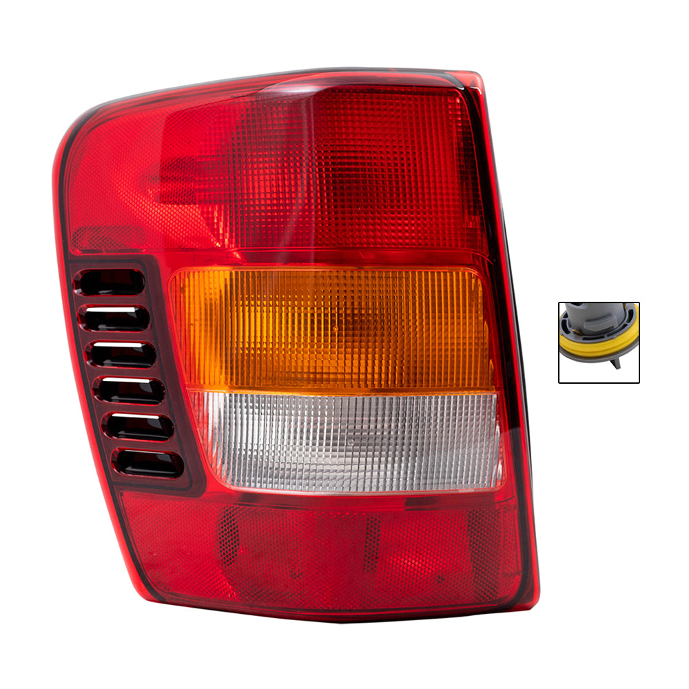 Brock Replacement Driver Side Tail Light Unit with Circuit Board and Tail Light Bulb Sockets without Bulbs 4 Piece Set Compatible with 2002-2004 Grand Cherokee