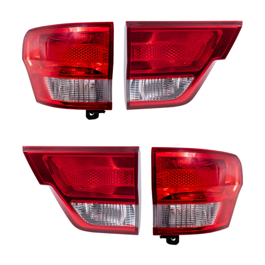 Brock 2222-0091LRC4 Aftermarket Replacement Driver Left Passenger Right Combination Tail Light Assembly Body And Liftgate Mounted 4 Piece Set Compatible With 2011-2013 Jeep Grand Cherokee