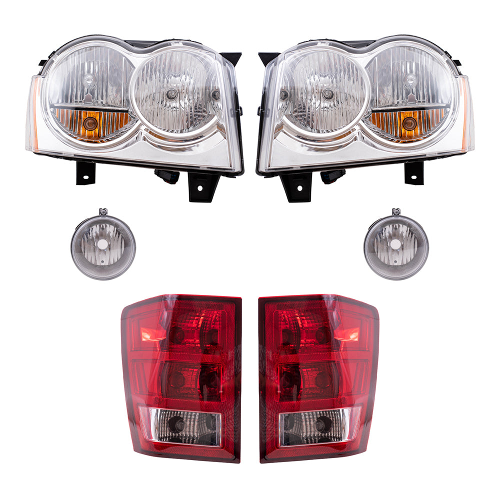 Brock Replacement Driver and Passenger Side Halogen Combination Headlights, Fog Lights and Tail Lights 6 Piece Set Compatible with 2005-2006 Jeep Grand Cherokee