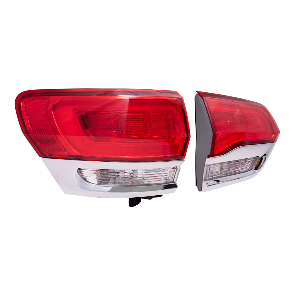 Brock Aftermarket Replacement Driver Left Tail Light Assemblies with Chrome Bezel without Platinum Insert Quarter Panel and Liftgate Mounted Set Compatible with 2014-2021 Jeep Grand Cherokee