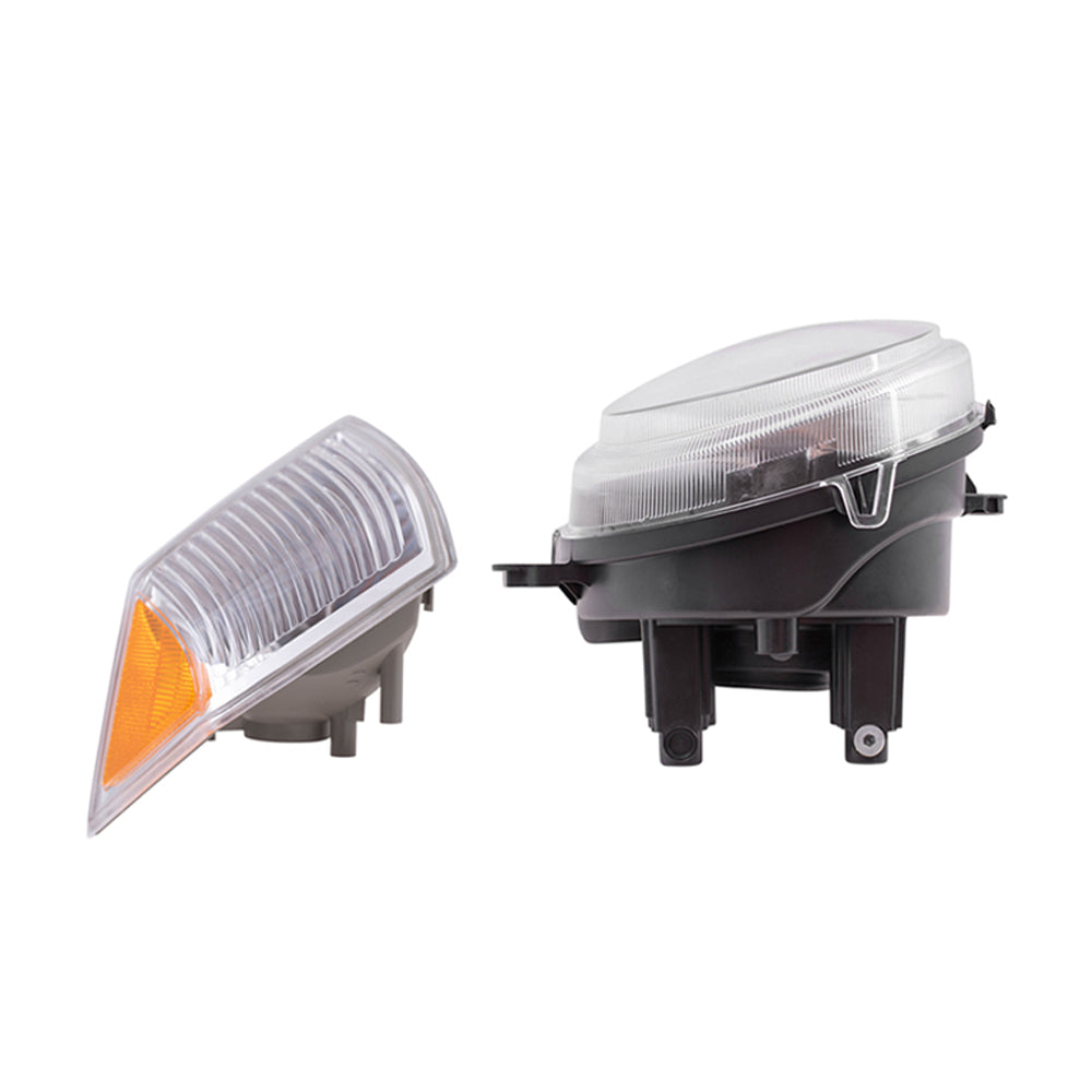 Brock Replacement Driver and Passenger Side Halogen Headlight Assemblies without Leveling and Park Signal Marker Lights 4 Piece Set Compatible with 2007-2010 Compass