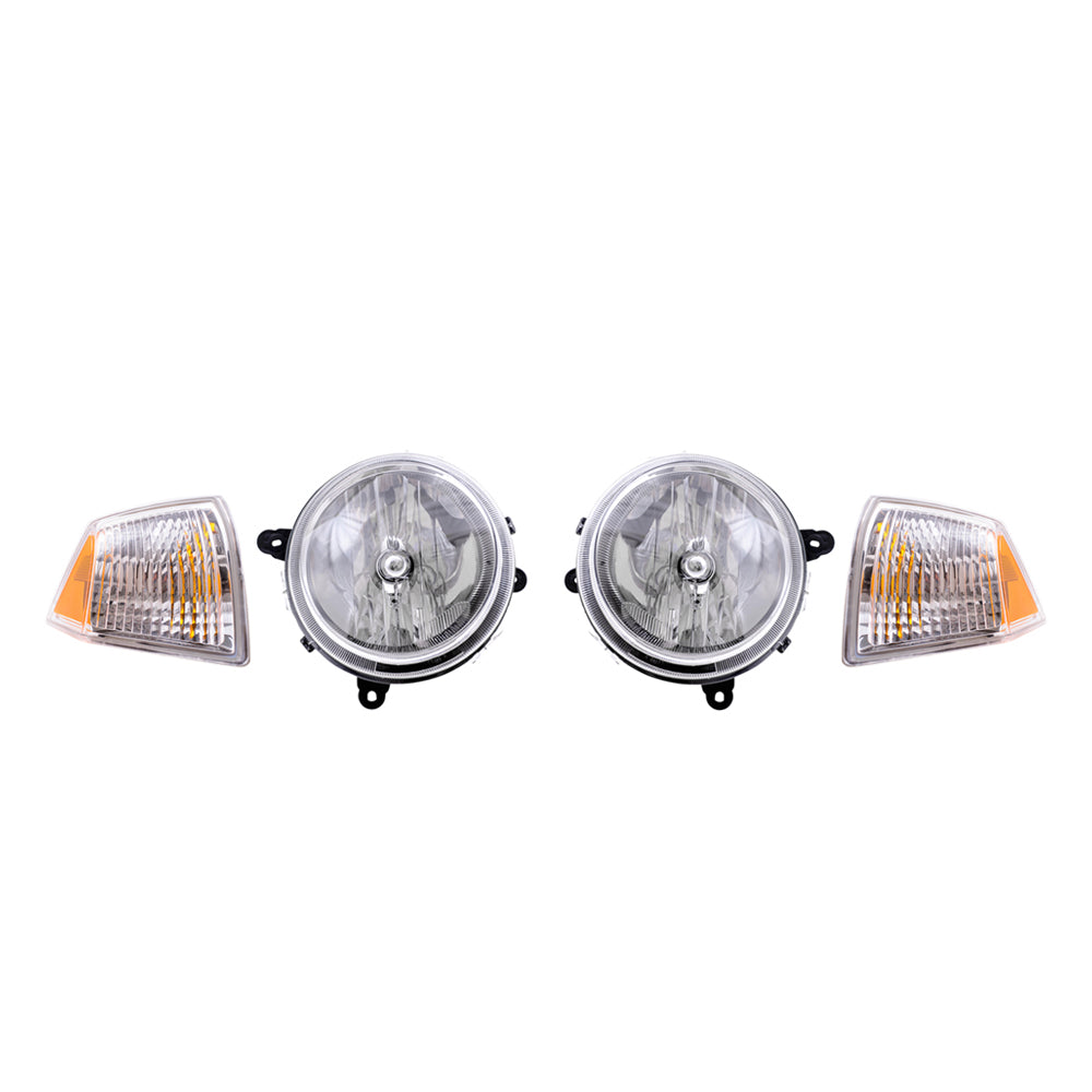 Brock Replacement Halogen Headlight Assemblies without Leveling, Park Signal Marker Lights and Fog Lights 6 Piece Set Compatible with 2010 Compass