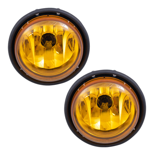 Brock Replacement Driver and Passenger Side Halogen Fog Light Assemblies Set with Amber Lens Compatible with 2001-2010 Columbia