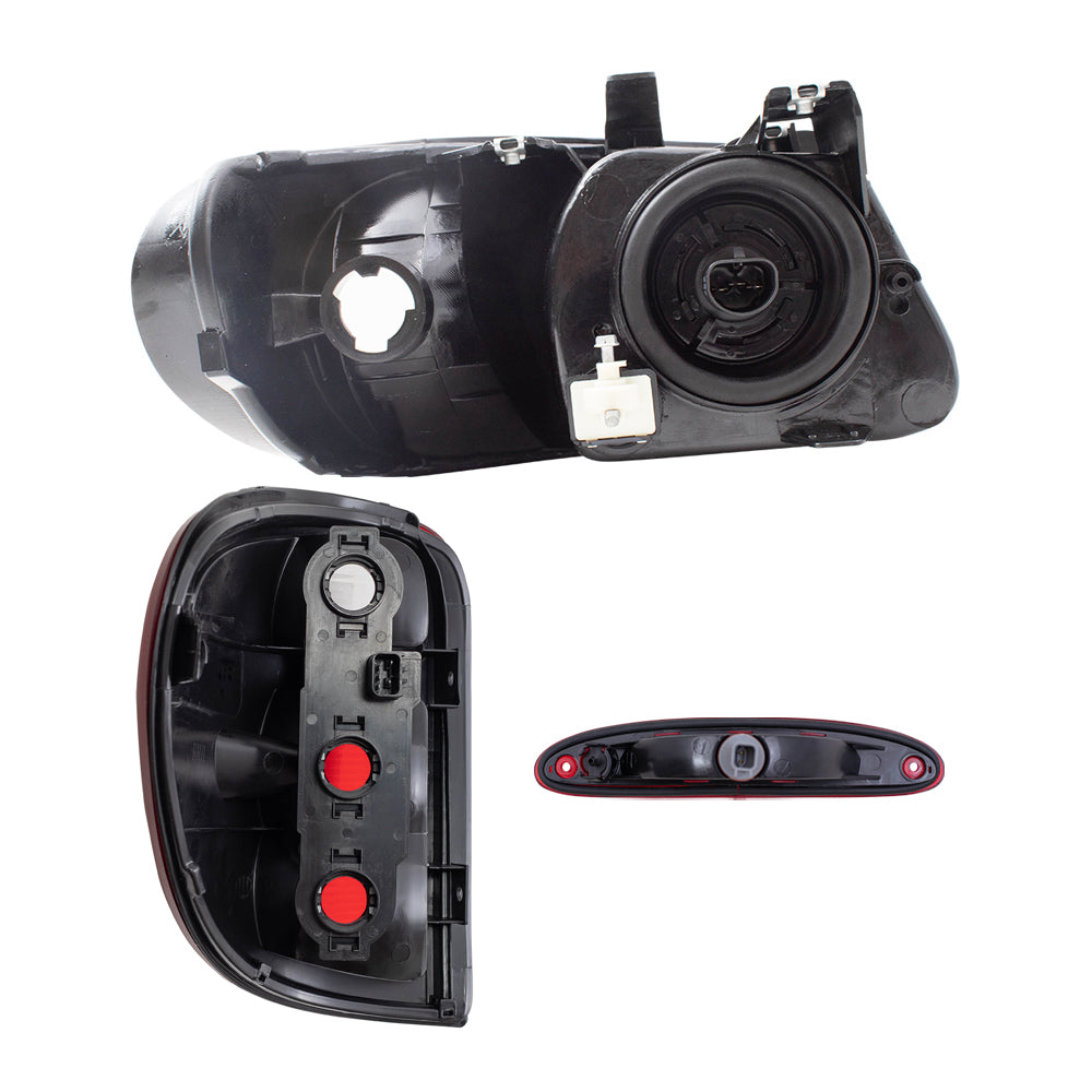Brock Replacement Headlights and Tail Lights with 3rd Brake Lamp Compatible with 2001 2002 2003 Caravan Town & Country Voyager