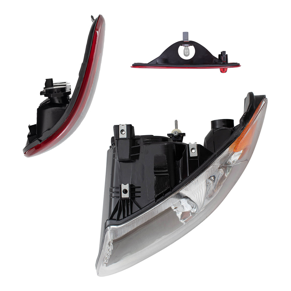 Brock Replacement Headlights and Tail Lights with 3rd Brake Lamp Compatible with 2001 2002 2003 Caravan Town & Country Voyager