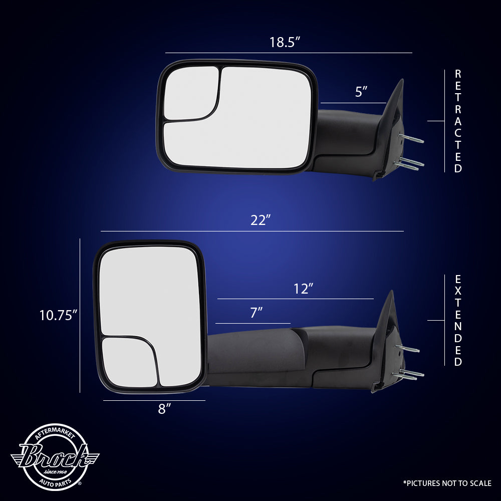 Power Mirror for 2002-2008 Ram 1500 7X10 Flip-Up Trailer Tow Package Heated Manual Fold for 2003-2009 Ram 2500 55077445AO Left CH1320228