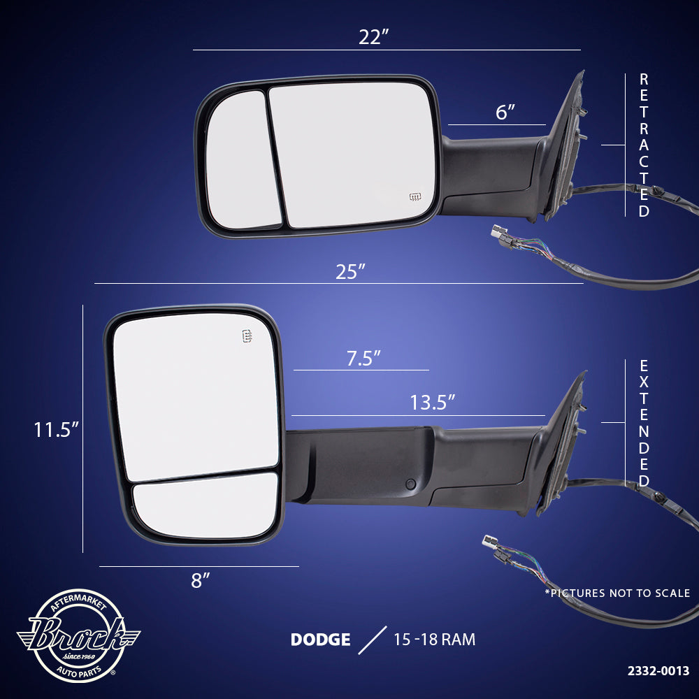 Brock Replacement Driver Side Power Tow Mirror Textured Black with Heat Power Folding Memory Signal & Puddle Light Compatible with 2015-2018 Ram 2500/3500