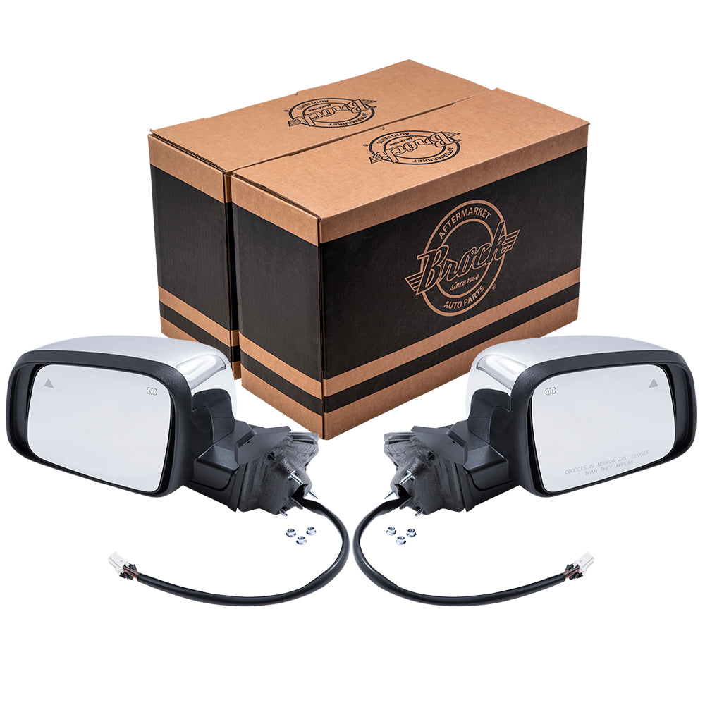 Brock Aftermarket Replacement Driver Left Passenger Right Power Mirror Chrome With Heat-Signal-Memory-Blind Spot Detection Without Auto Dim Set Compatible With 2011-2021 Jeep Grand Cherokee Code GQU
