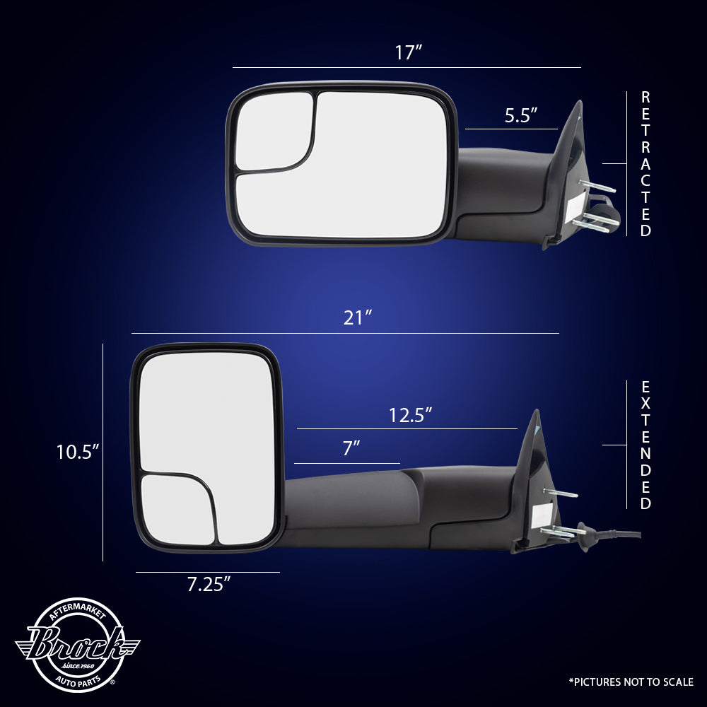 Brock Replacement Drivers Power Tow 7x10 Fip-Up Performance Upgrade Mirror w/ Mounting Bracket Textured Compatible with 1994-1997 1500 2500 3500 Pickup Truck 55074917