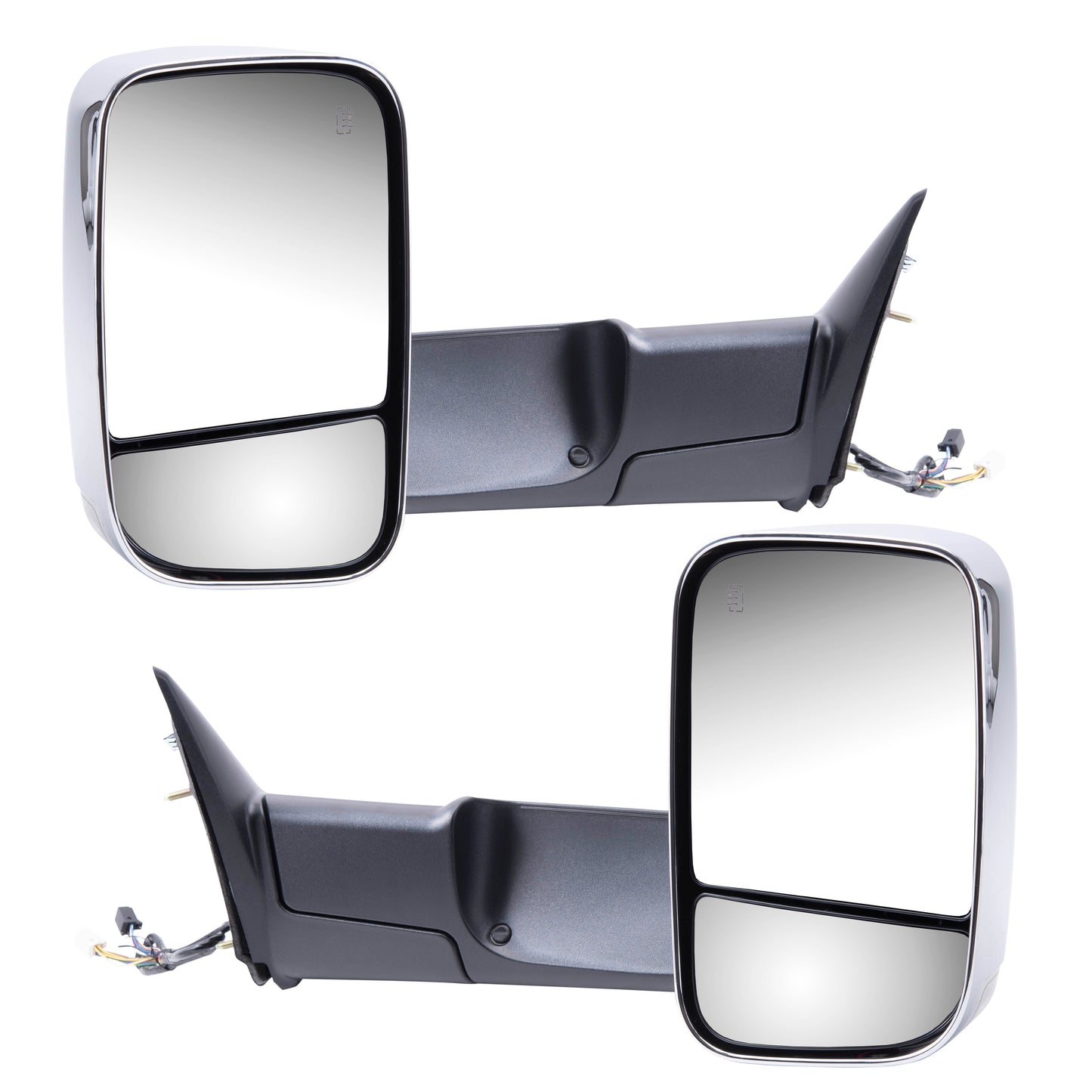 Brock Replacement Driver and Passenger Power Tow Side Mirrors Heated Signal Puddle Lamp Memory w/ Chrome Covers Compatible with 2009-2010 Pickup 2011-2012 Truck 68033735AF 68033734AF