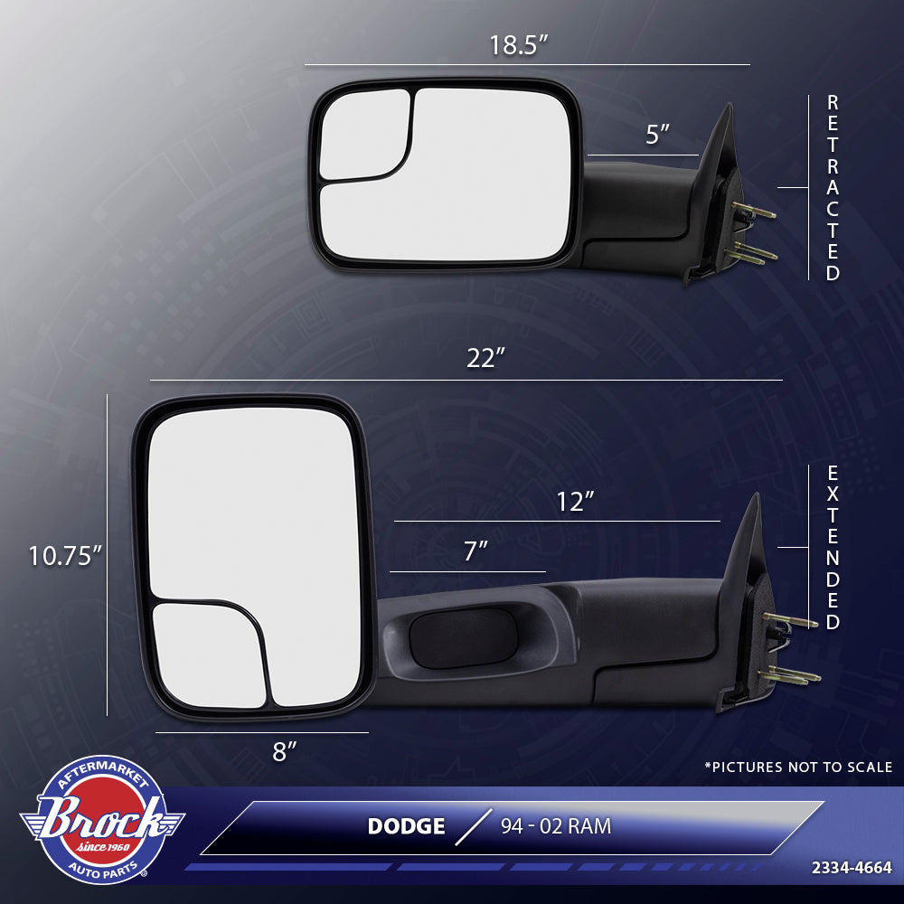 Brock Replacement Passengers Manual Towing Mirror Compatible with 94-02 Pickup Truck