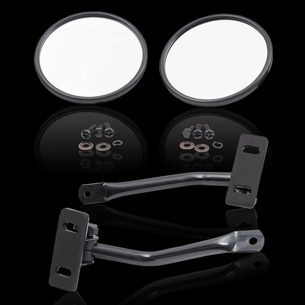 Replacement Pair Quick Release Mirrors 6" Round Set Black Upper Windshield Hinge Mounted Doorless Side Mirrors Compatible with 1987-1995 1997-2017 Wrangler 2018 Wrangler JK 1976-1986 CJ