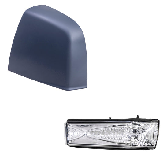 Brock Aftermarket Replacement Driver Left Door Mirror Cover Paint To Match Gray And Turn Signal Light Set Compatible With 2015-2021 RAM Promaster City SLT/Tradesman SLT