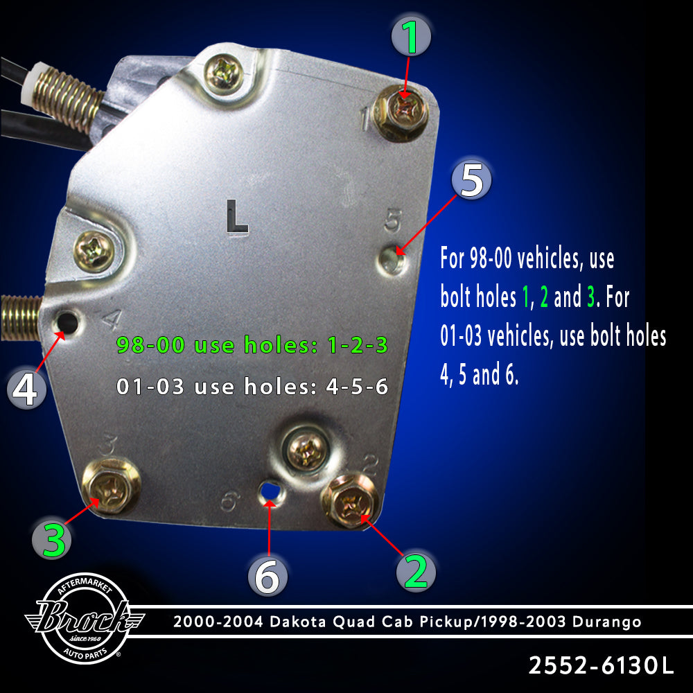 Window Regulator w/ Motor for 2000-2004 Dakota Quad Cab Front for 1998-2003 Durango 5066431AC Set CH1350127