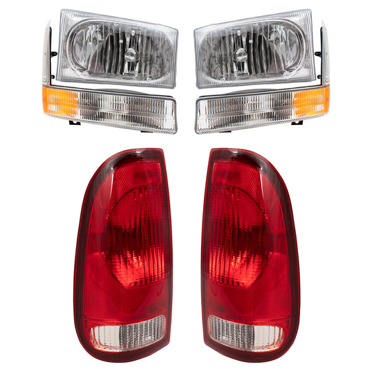 Brock Replacement Headlights Tail Lights and Park Signal Lamps Compatible with 1999-2004 F-Series Super Duty Pickup Truck