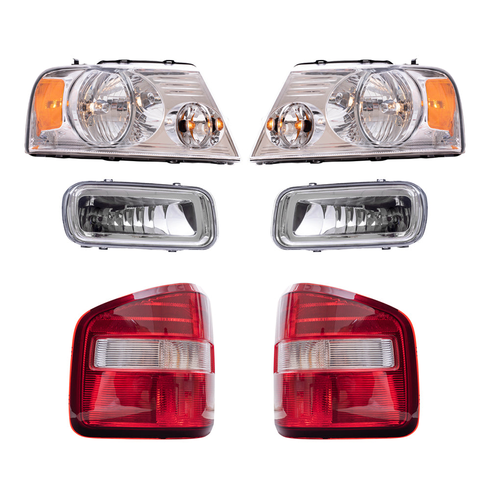 Brock Aftermarket Replacement Driver Left Passenger Right Halogen Combination Headlights-Rectangular Fog Lights-Styleside Tail Lights 6 Piece Set Compatible with 2006 Ford F-150
