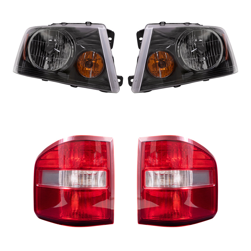 Brock Aftermarket Replacement Driver Left Passenger Right Halogen Combination Headlight Assemblies and Flareside Tail Lights 4 Piece Set Compatible with 2004-2008 F-150