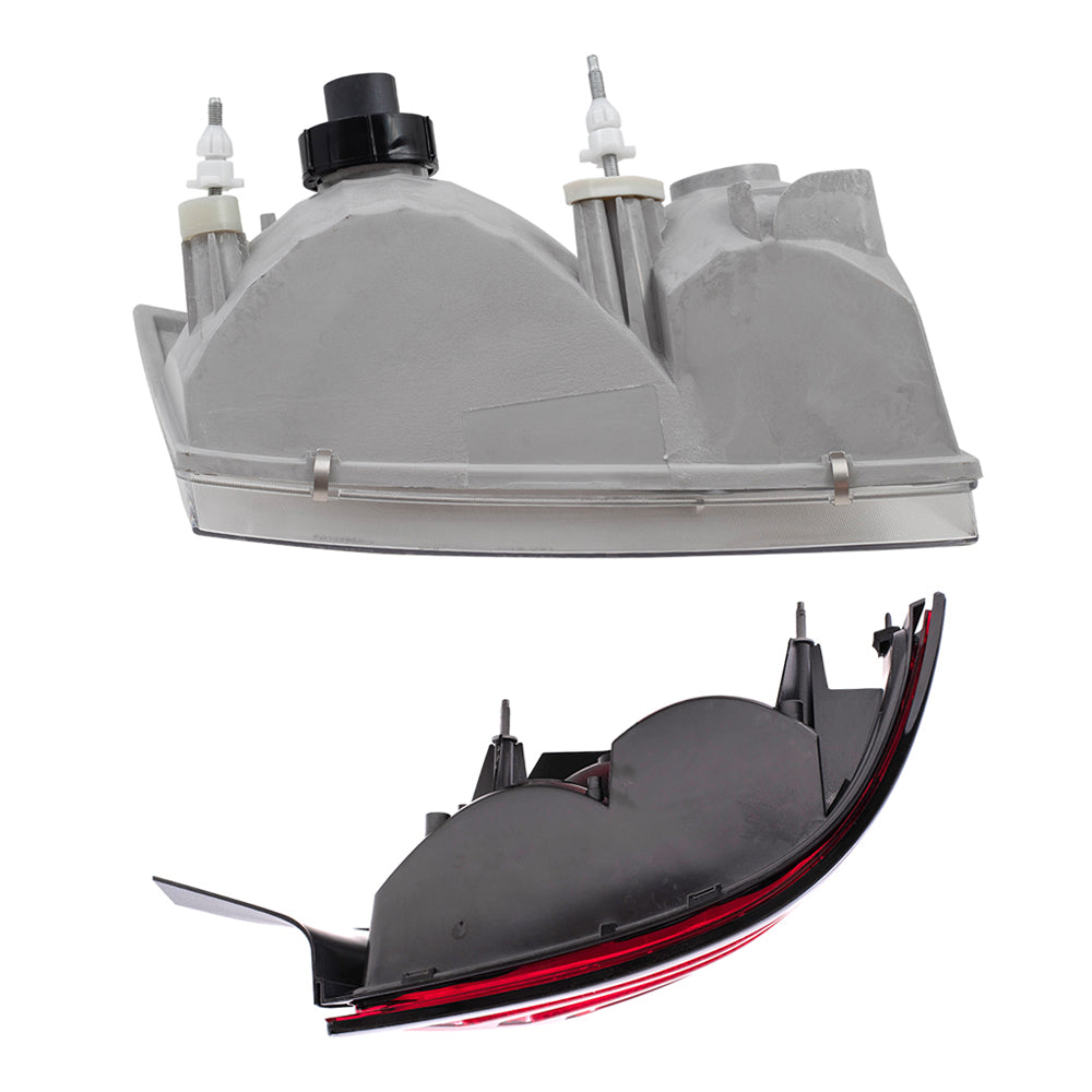 Brock Aftermarket Replacement Driver Left Passenger Right Halogen Headlights and Tail Lights with Red Lens-Black-Trim-2 Bulbs 4 Piece Set Compatible with 1999-2011 Ford Crown Victoria
