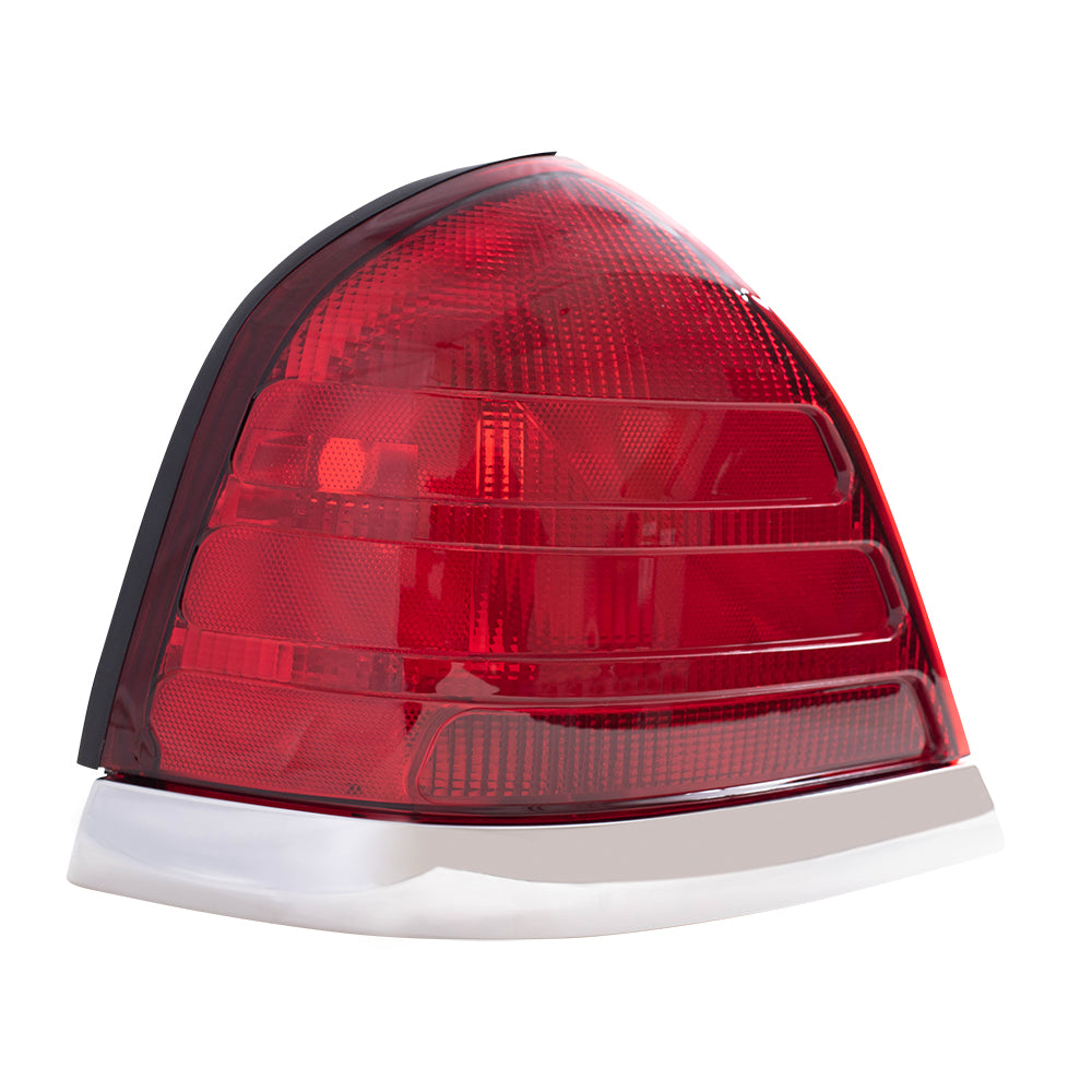 Brock Replacement Drivers Taillight Tail Lamp Red Lens with Chrome Trim Compatible with 1999-2011 Crown Victoria 8W7Z13405B