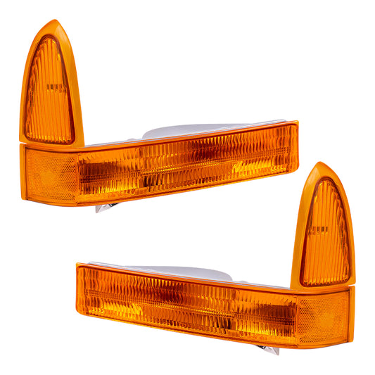 Brock Replacement Driver and Passenger Park Signal Front Marker Lights with Amber Lenses Compatible with 1999-2004 F250 F350 F450 Super Duty Pickup Truck