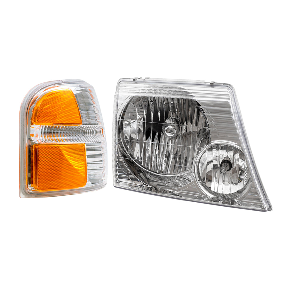 Brock Replacement Headlights with Park Signal Lights Compatible with 2002 2003 2004 2005 Explorer 4 Door