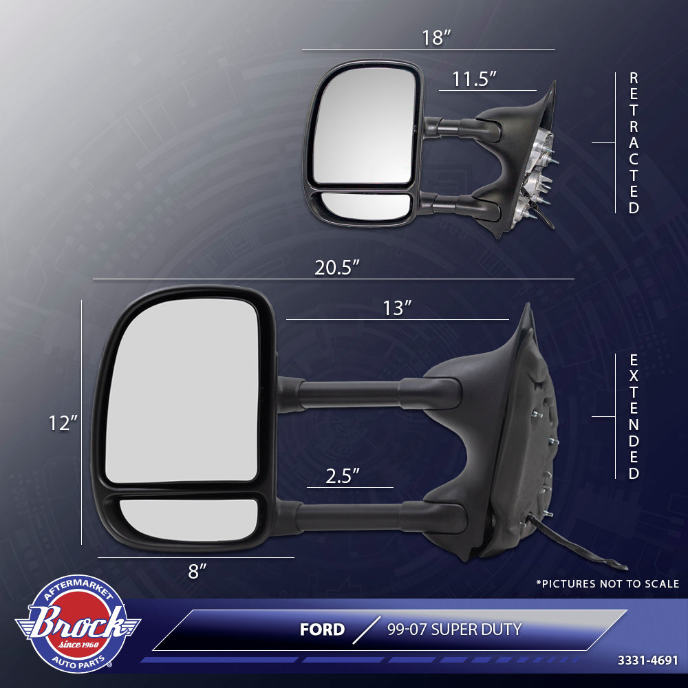 Power Mirror for 2000-2005 Excursion Extendable Includes Adapter for 1999-2007 F-250 Super Duty for 1999-2007 F-350 Super Duty 3C3Z17683DAA Set FO1320227
