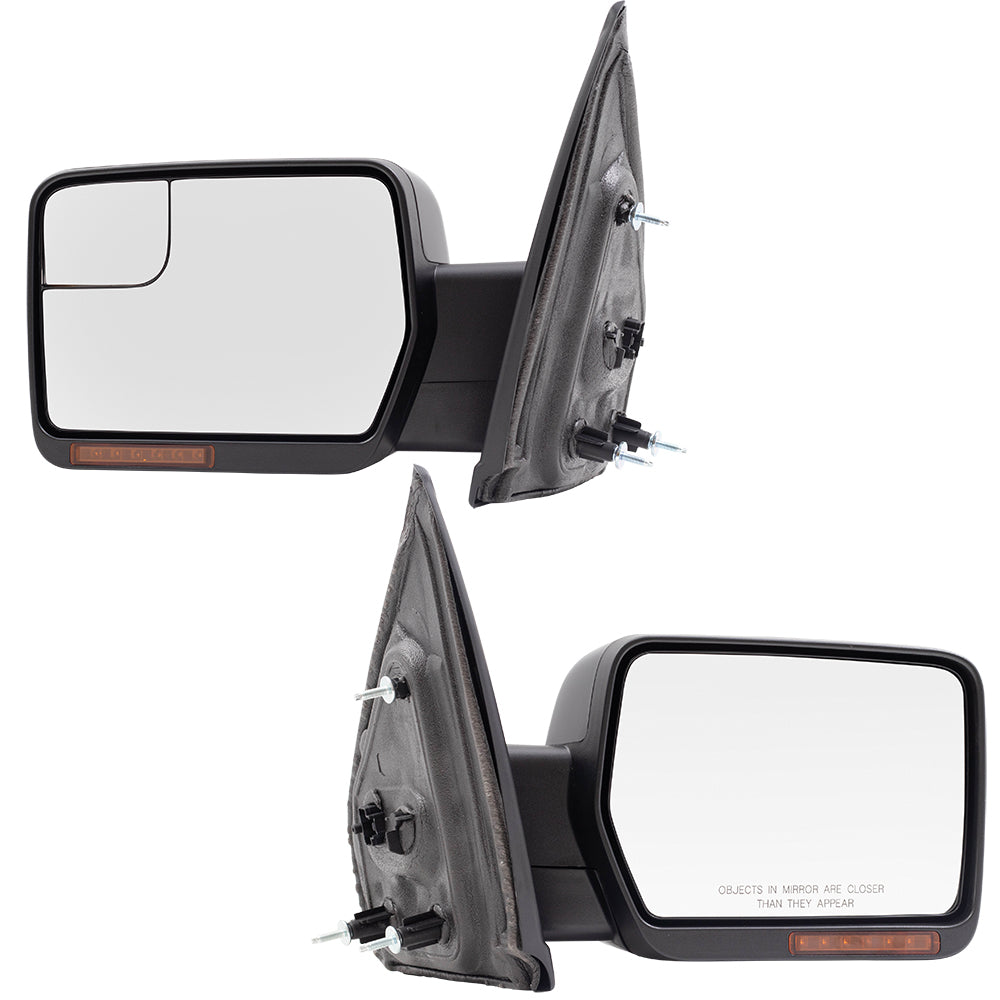 Brock Replacement Driver and Passenger Side Pedestal Type Power Mirrors Paint to Match Black with Heat, Signal, Memory, Reflector, Spotter Glass and Manual Folding Compatible with 2009-2014 F-150