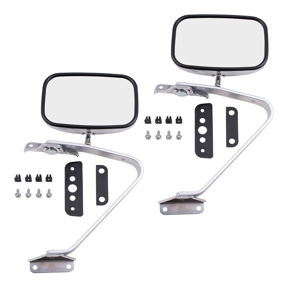 Pair of Manual Side View Chrome Mirrors with Metal Housing Replacement for 1980-1997 F100 F150 F250 F350 Pickup 1980-1996 Bronco