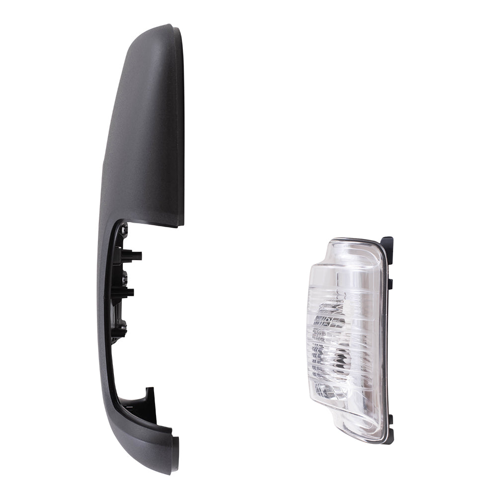 Brock Replacement Driver Side Long Mirror Arm Turn Signal Light and Mirror Arm Cover Textured Black Compatible with 2015-2020 Transit
