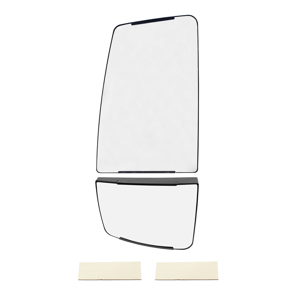 Upper and Lower Manual Tow Mirror Glass & Base Set without Heat Compatible with 2016-2019 F-650 SD and F-750 SD Driver's side