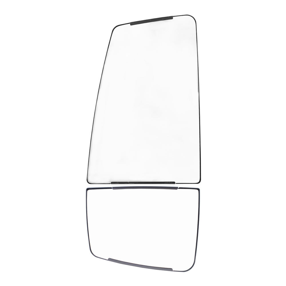 Upper and Lower Manual Tow Mirror Glass & Base Set without Heat Compatible with 2016-2019 F-650 SD and F-750 SD Driver's side