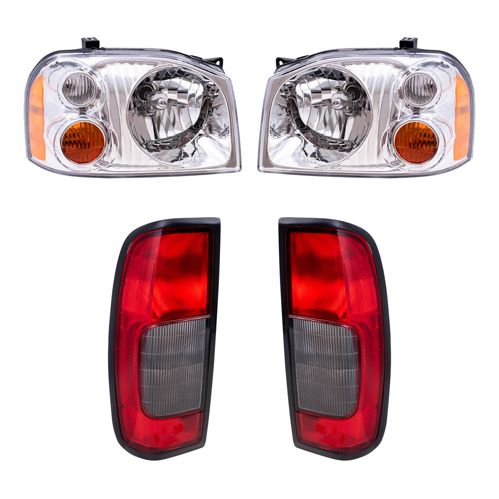 Brock Replacement Headlights with Tail Lights Compatible with 2001 2002 2003 2004 Frontier