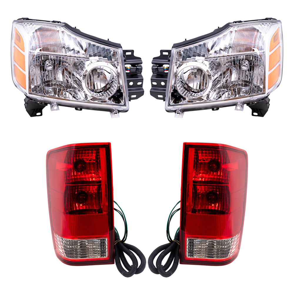 Brock Replacement Headlights with Tail Lights Compatible with 2004 2005 2006 2007 Titan Pickup Truck without Utility Bed
