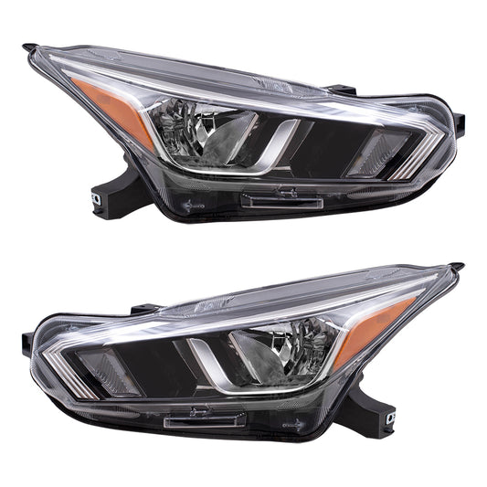 Brock Replacement Driver and Passenger Side Halogen Combination Headlight Assemblies Compatible with 2020 Versa