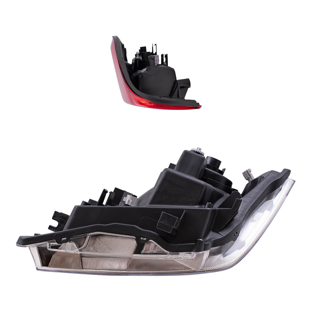 Brock Replacement Driver and Passenger Side Halogen Combination Headlight and Tail Light Assemblies 4 Piece Set Compatible with 2009-2014 Frontier Built to 2/2014