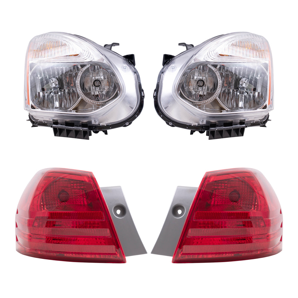 Brock Replacement Driver and Passenger Side Halogen Combination Headlights with Chrome Bezel and Tail Light Assemblies Quarter Mounted 4 Piece Set Compatible with 2011-2013 Rogue